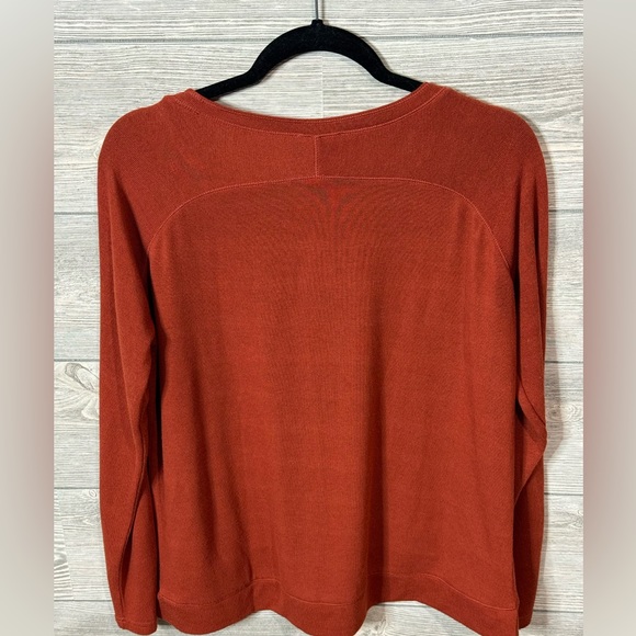 Deep Orange/Rust Lumiere Long Sleeve Top Size Medium Round Neck Relaxed Fit - Picture 4 of 8